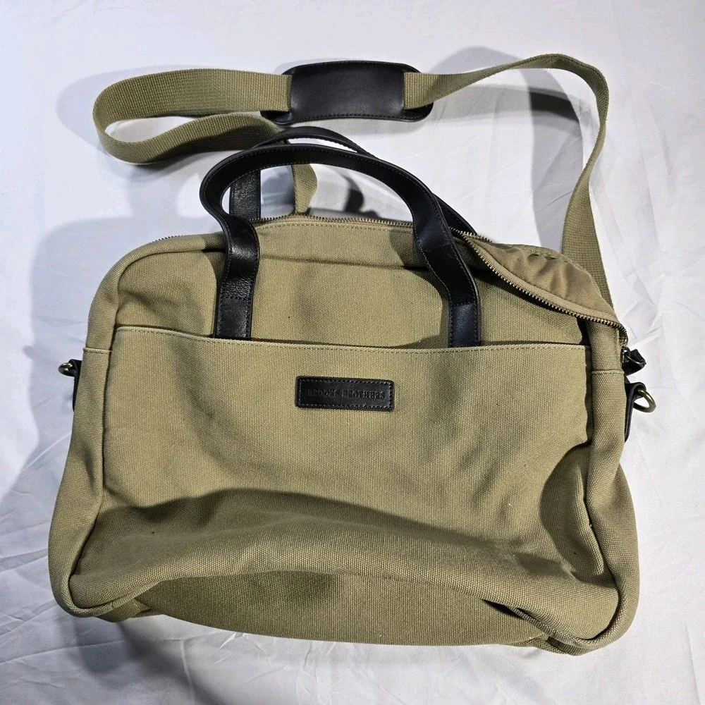 Brooks Brothers Canvas Leather Tan Shoulder Strap office‎ / Travel Bag brown